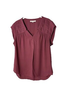 Daniel Rainn Blouse Size Large Top Short Cap Sleeve V-Neck Muted Rose Mauve Pink